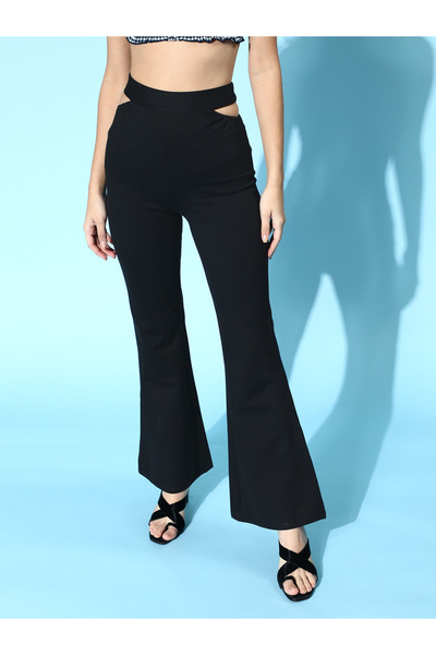 Sassafras By Styli Solid Flare Fit Cut Out Detail Trousers