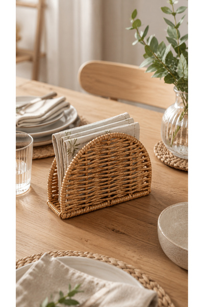 Destpak Oval Napkin Holder Wicker Rattan - High-Quality Steel Wire Wicker - N...