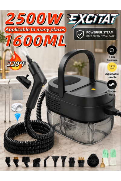 Excitat Aparat de curatat cu abur, Excitat®, 2500W, 3 Bar, rezervor 1600 ml, ...