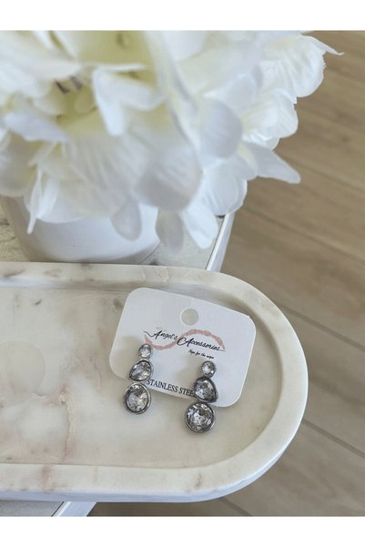 AngelsAccessories Ατσάλινα Κρεμαστά Σκουλαρίκια με Ζιργκόν