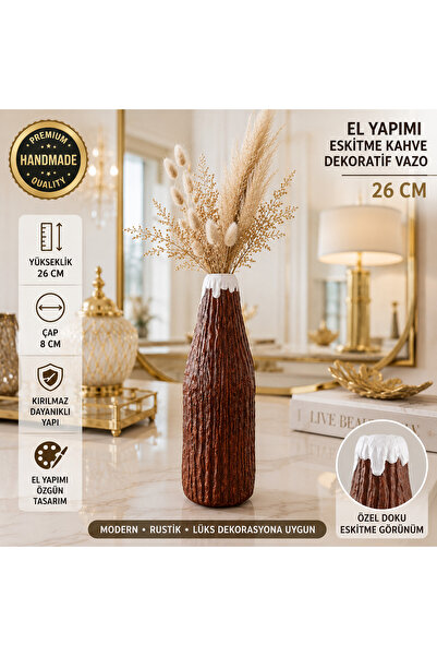 Art By Aslı Handmade Decorative Vase 26 cm Unbreakable Brown Modern Living Ro...