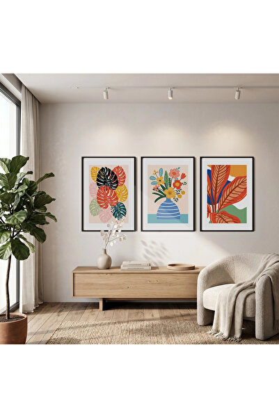KOLAJTASARIM Set de picturi moderne tropicale, triplu, cu 3 piese, cu cadru n...