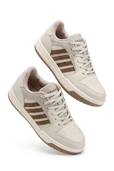 Zerenyus Hmnt-2499 Premium Striped Beige Women's Sneaker