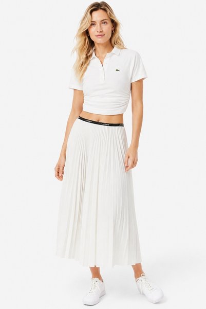Lacoste تنورة نسائية مطوية باللون الأبيض