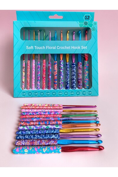 woyarts 12-Piece Floral Patterned Soft Handle Ergonomic Crochet Hook Set, Kni...