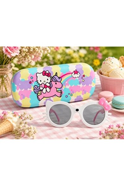 SHOPIENS Set de ochelari de soare pentru fete cu ramă albă tip ochi de pisică...