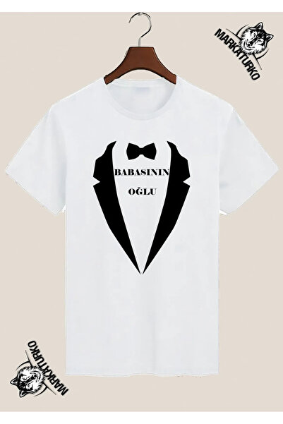 MarkaTurko Dad's Son Special Design Printed White T-Shirt