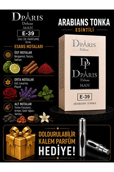DPARİS E-39 KALICI KOKU-ARABIANS TONKA ESANS -50ML-EDP ERKEK PARFÜM-DOLDURULA...