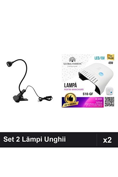 NAİLS Set 2 Lămpi Unghii: Lanternă LED 3W USB + UV/LED Profesională 48W Timer