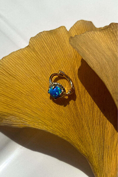 Spossy Silver Jewelry 925 Ayar Gümüş, Gold, Mavi Opal Taşlı Halka Piercing Küpe