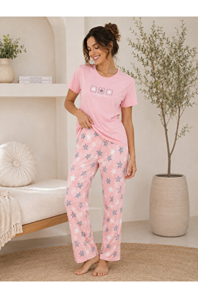Wordex Mirano 4102 Star Patterned Short Sleeve Cotton Women's Pajama Set