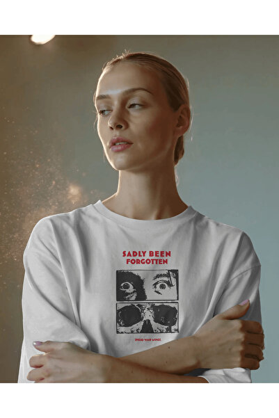 buzagi tasarım ürünleri Sadly Been Forgotten Unisex White Oversize T-Shirt