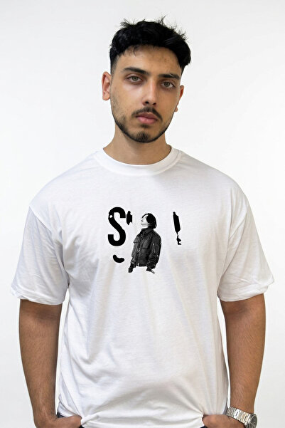 Anetos Agust D Design Printed Oversize White T-Shirt