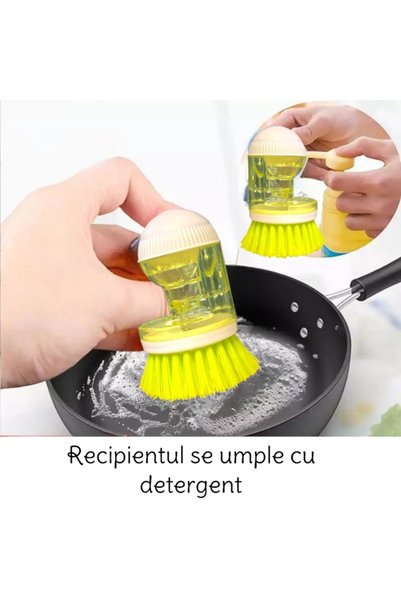 OEM Perie galbena pentru vase,aragaz,baie si suprafete oarecare su cu loc pentru detergent