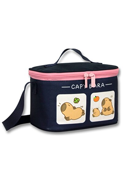 capybara Girl's Thermal Insulated Printed Navy Blue - Pink School Lunch Bag -...