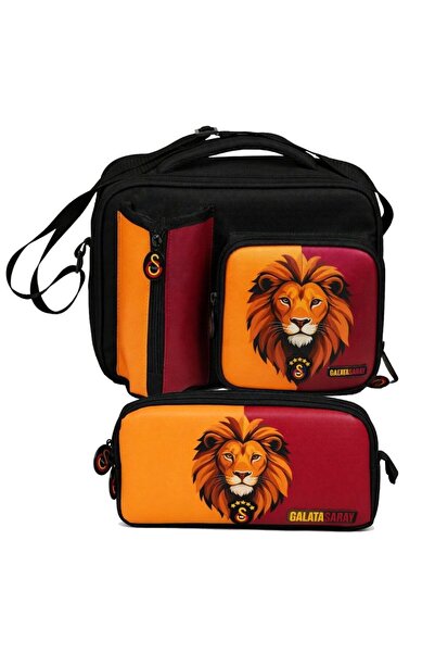Galatasaray Lion Printed Black - Red - Yellow Boys' School Lunchbox and Pen H...