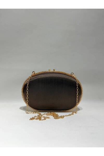 womenacs Brown Color Satin Fabric Material Design Evening Dress Clutch Chain ...