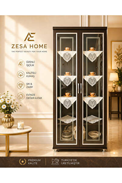 ZESA HOME 4 Parça Gardenya Fransız Güpür Detaylı Salon Vitrin, Gümüşlük Peçet...