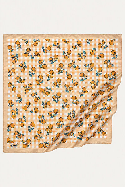 SilkTouch Girl's Cherry Garden Patterned Yellow Soft Scarf 80*80 cm