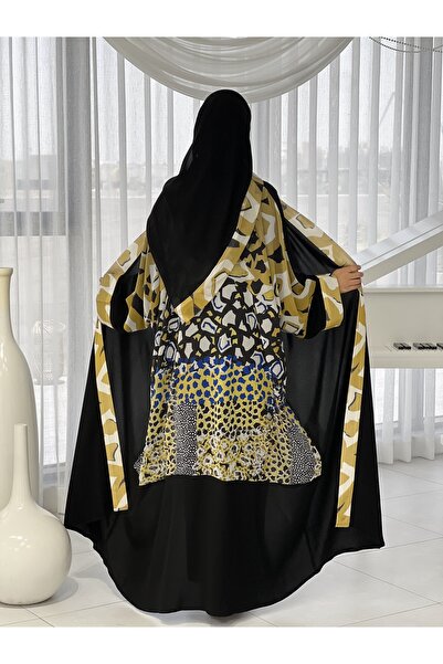 elegant veil عباية كريب أسود مبطنة شيفون ربع بشت من الداخل فضفاضة ملونة | متج...