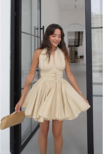 Havoş Yellow Bedard Halter Neck Mini Dress
