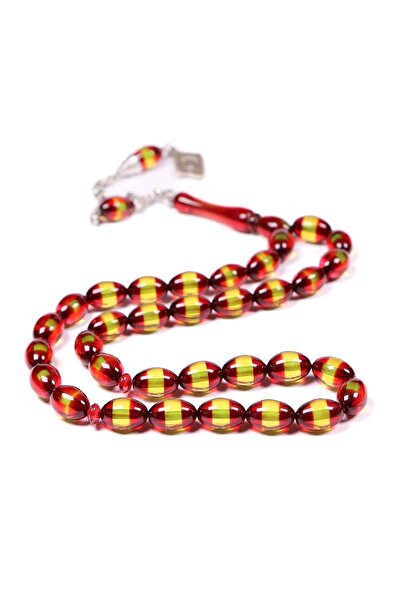 TESBİHKENTİ Yellow Red Vermeil Powdered Amber Prayer Beads 12X8 mm