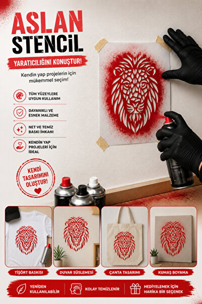 Major Hobi Aslan Desenli Stencil Şablon Boyama, Duvar Sanatı ve DIY Craft Kalıbı