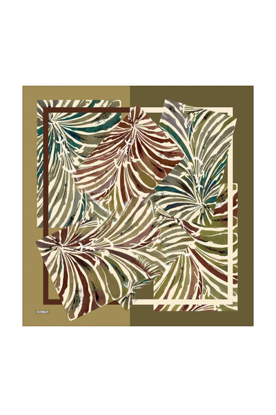Bursa İpek Olive Tropical Pattern Twill Silk Scarf
