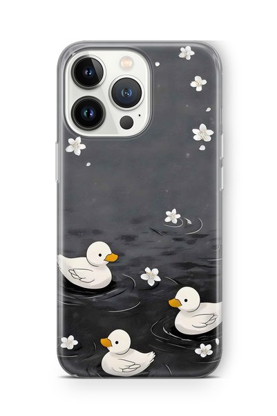 FLAMENKO iPhone 16 Pro Compatible Transparent Phone Case with Ducklings Pattern