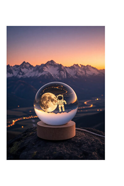 3D Kristal Küre LED Gece lambası USB'li Ahşap tabanlı.