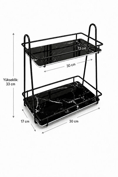 evnepa Banyo Organizeri Parfüm Organizeri Kozmetik Organizer Siyah 2 Katlı Dikdörtgen Organizer