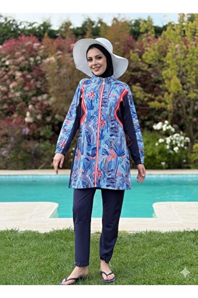 Moodbasic ÇİÇEK DESENLİ GARNİLİ TESETTÜR MAYO
