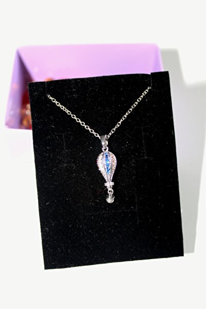Kudi Oyuncak Steel Women's Necklace with Zircon Stone and Flying Balloon Model