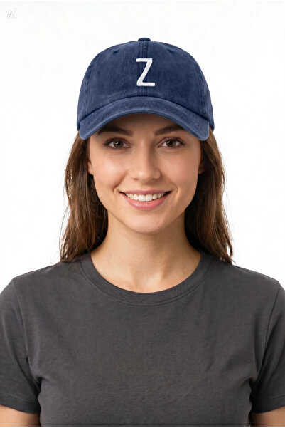 ŞapkaMania Letter Z Navy Blue Embroidered Washable Vintage Unisex Hat