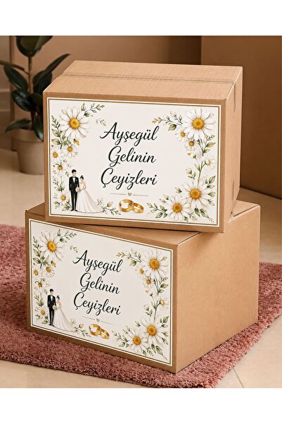 Hsn Kişiye Özel İsimli Çeyiz Koli Etiketi 15 Adet 20x30 cm A4 Ebat Papatya Desen