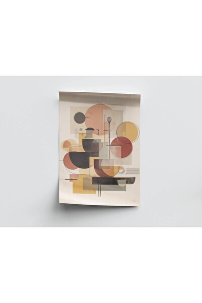 Wallnest Poster de artă murală abstractă geometrică, imprimeu modern bej tera...