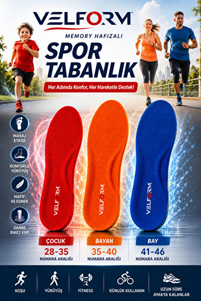 Velform Memory Hafızalı Tabanlık Spor Tabanlık Konfor Yürüyüş Topuk Dikeni