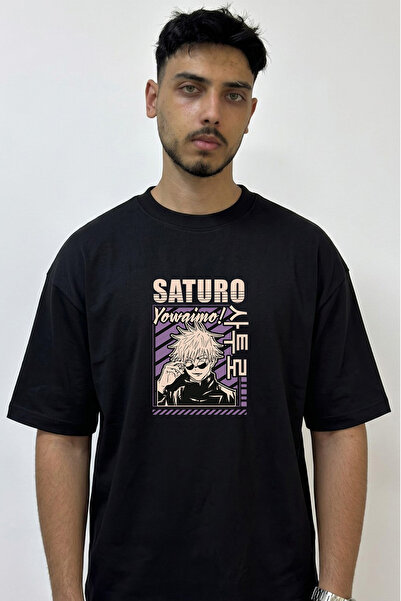 Anetos Gojo Satoru_37 Design Printed Oversize Black T-Shirt