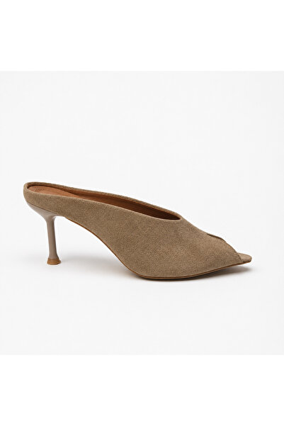 SHOELUKS Mink Suede Stiletto Heeled Mule Slippers