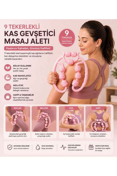 Generic kas Gevşetici Masaj Aleti 9 Tekerlekli Ayarlanabilir Lenf Drenaj Rulo...