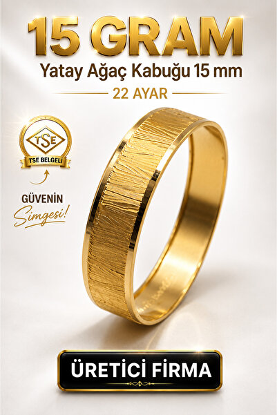 Aks Gold 22 Ayar TSE Belgeli (15 GRAM) Yatay Ağaç Kabuğu 15 mm Ajda Altın Bil...
