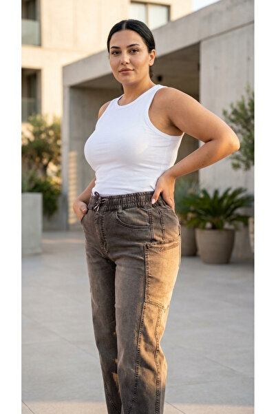 ZANESSİ FASHION Plus Size Elastic Waist Pocketed Lycra Denim Mom Cut Women's ...