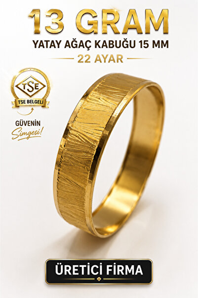 Aks Gold 22 Ayar TSE Belgeli (13 GRAM) Yatay Ağaç Kabuğu 15 mm Ajda Altın Bil...