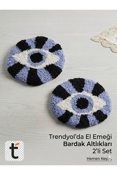 lavante butik kendini özel hisset حامل أكواب العين الشريرة المصنوع يدويًا - حامل أكواب مزخرف بتطريز بونش، حامل أكواب عرض القهوة بتصميم العين الشريرة، حامل أكواب نيدل كوستر، إكسسوارات السيارة