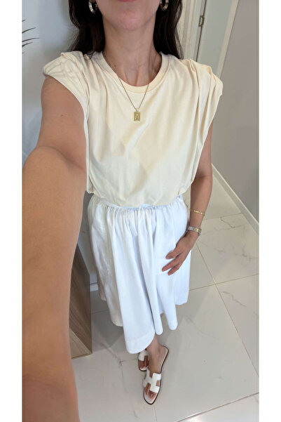 BİRCANÇİL Evra Light Ecru Sleeveless Padded T-Shirt