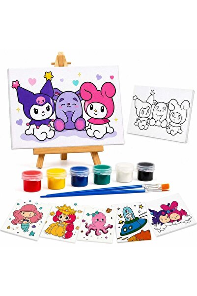 CASA JOY Pictură pe pânză 19,5 x 14,5 cm cu șevalet din lemn, 5 culori, 2 pen...