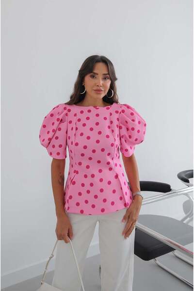 Havoş Pink Watermelon Sleeve Polka Dot Blouse