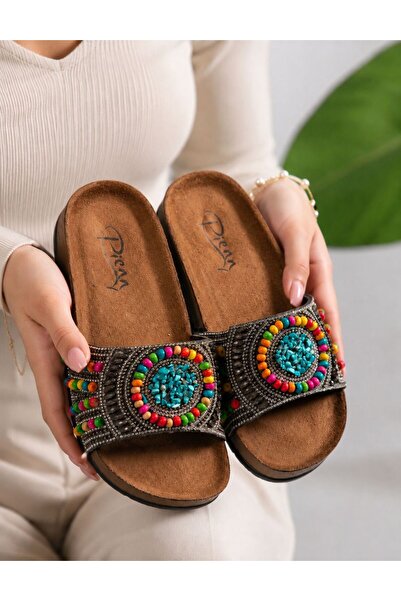 PLN SHOES Pienn 20050 Smoked Padded Anatomical Comfortable Stone Beaded Women...