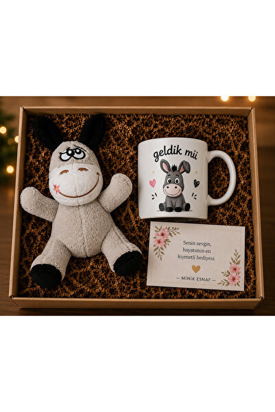 Minik Esnaf Geldik Mii Eşek Peluş Oyuncak & Geldik Mii Baskılı Kupa & Hediye ...