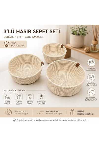 Esperya Home 3-Piece Organizer Basket Kitchen Living Room Bathroom Organizer ...